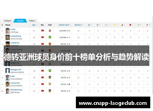 德转亚洲球员身价前十榜单分析与趋势解读