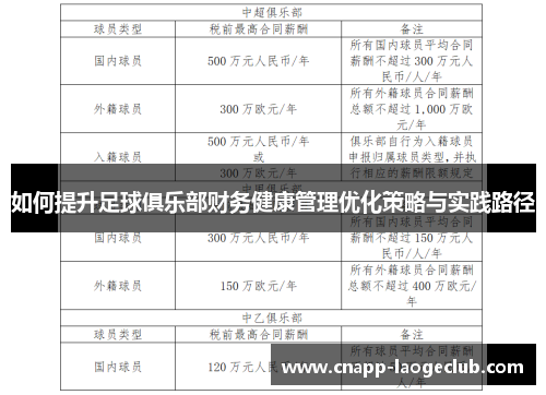 如何提升足球俱乐部财务健康管理优化策略与实践路径