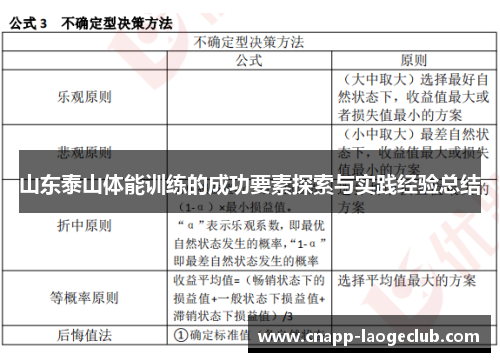 山东泰山体能训练的成功要素探索与实践经验总结