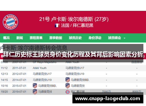 拜仁历史标王球员身价变化历程及其背后影响因素分析 拜仁历史标王球员身价变化历程及其背后影响因素分析