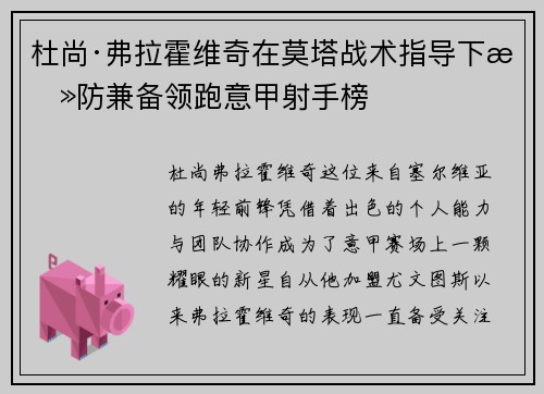 杜尚·弗拉霍维奇在莫塔战术指导下攻防兼备领跑意甲射手榜